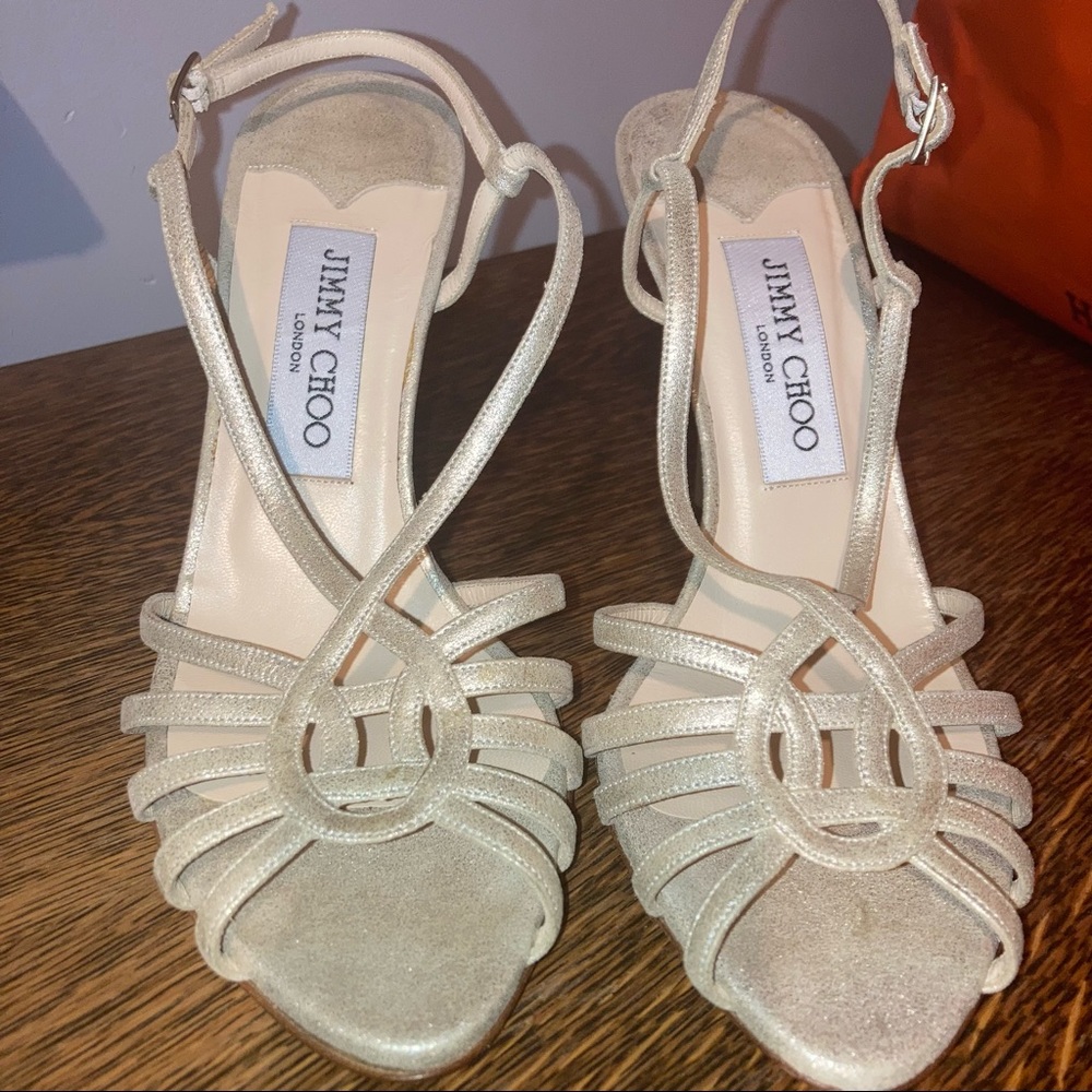 Jimmy Choo Gold Metallic Fabric Slingback Heel
